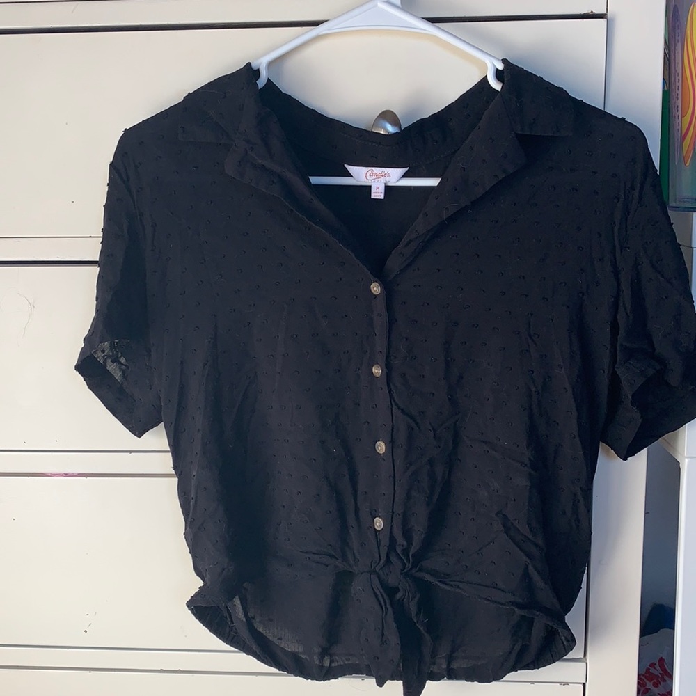 Black crop top with little black polkadots, size medium